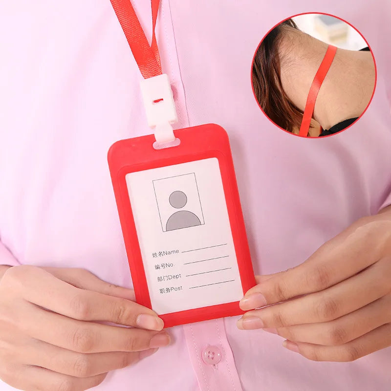 Portable Colorful Employee Plastic ID Card Holder Name Tag Lanyard Neck Strap staff work card Office & Stationery Supplies