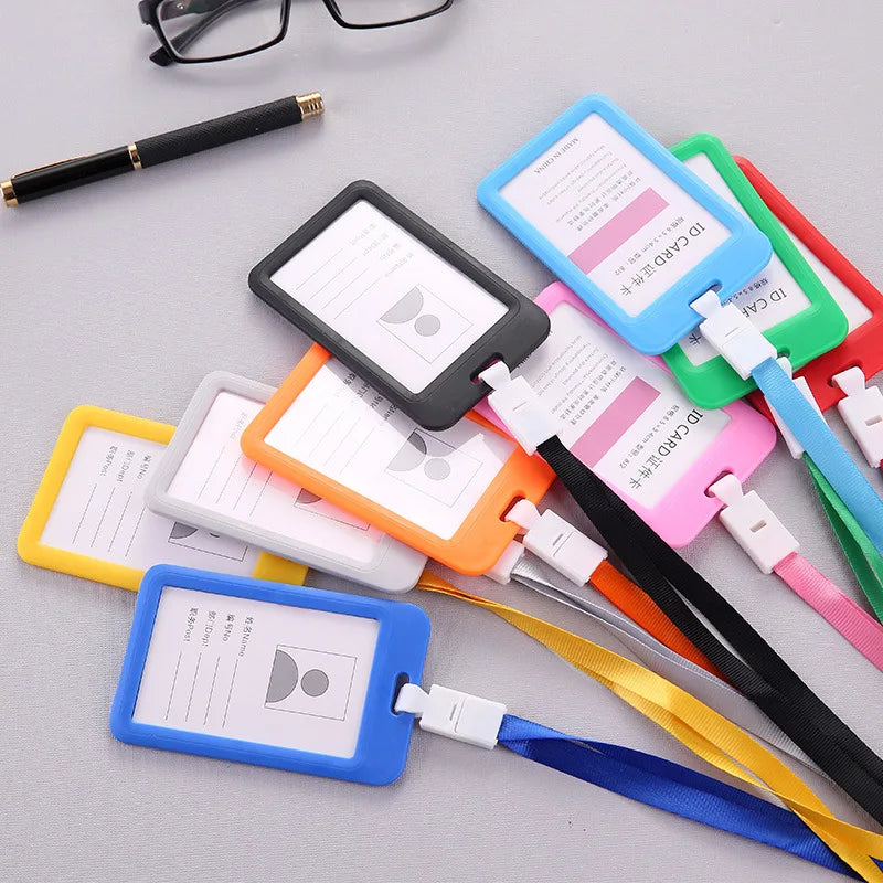 Portable Colorful Employee Plastic ID Card Holder Name Tag Lanyard Neck Strap staff work card Office & Stationery Supplies