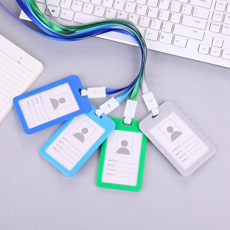 Portable Colorful Employee Plastic ID Card Holder Name Tag Lanyard Neck Strap staff work card Office & Stationery Supplies