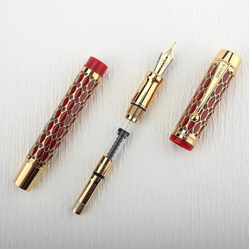 Jinhao Century 100 Fountain Pen Real Gold Electroplating Hollow Out Ink Pens Smoothly Writing F Nib for School Office Business