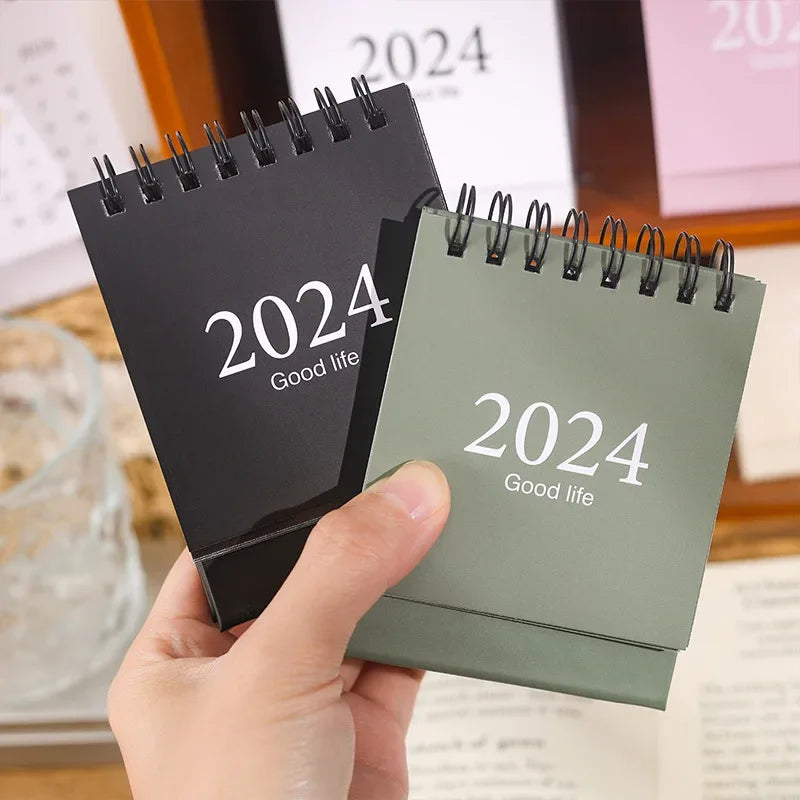 2024.09 - 2024.12 Solid Color Mini Coil Desk Calendar with Dots Stickers Daily Planner Work Schedule Creative Supplies