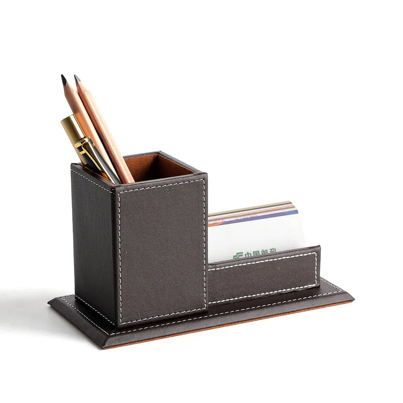 Modern Office Desk decoration Ornaments Business Card Storage Box Multifunctional Rectangular Business Leather Pen Holder