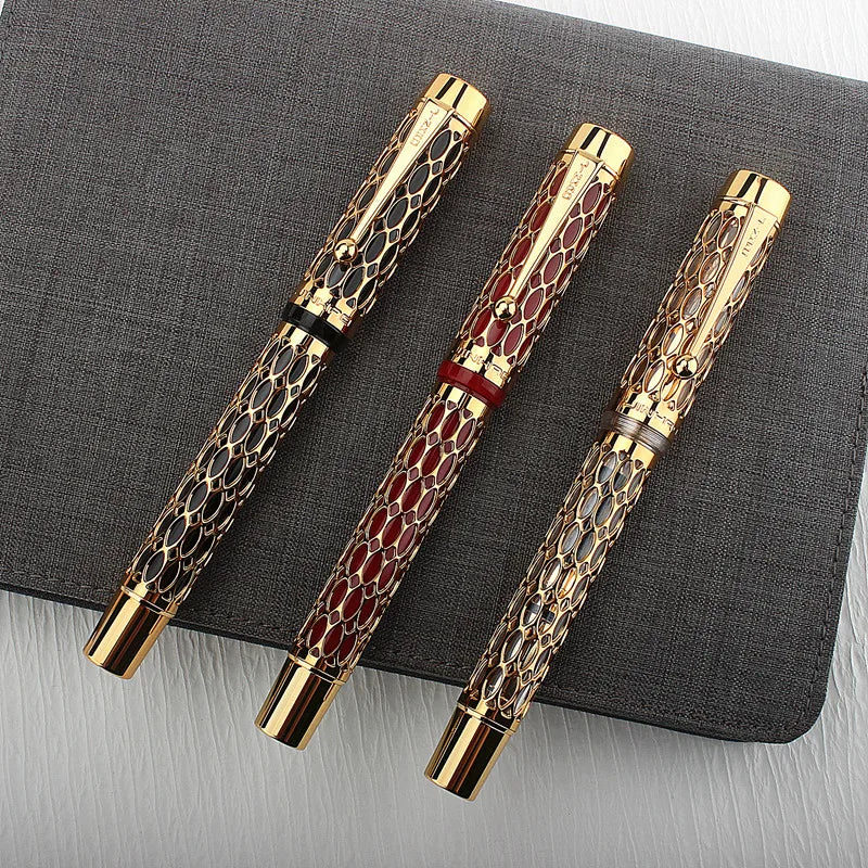 Jinhao Century 100 Fountain Pen Real Gold Electroplating Hollow Out Ink Pens Smoothly Writing F Nib for School Office Business