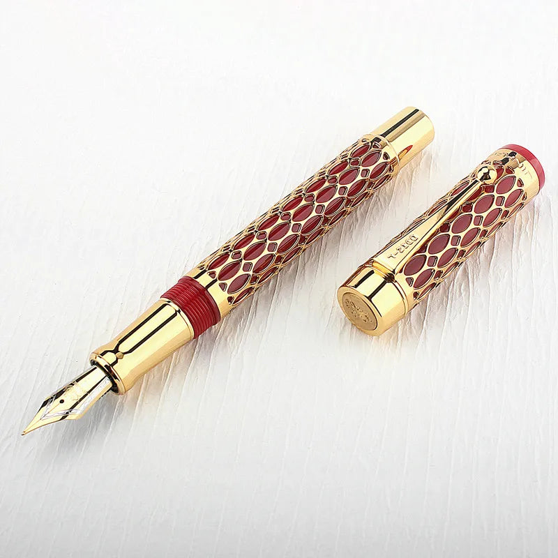 Jinhao Century 100 Fountain Pen Real Gold Electroplating Hollow Out Ink Pens Smoothly Writing F Nib for School Office Business