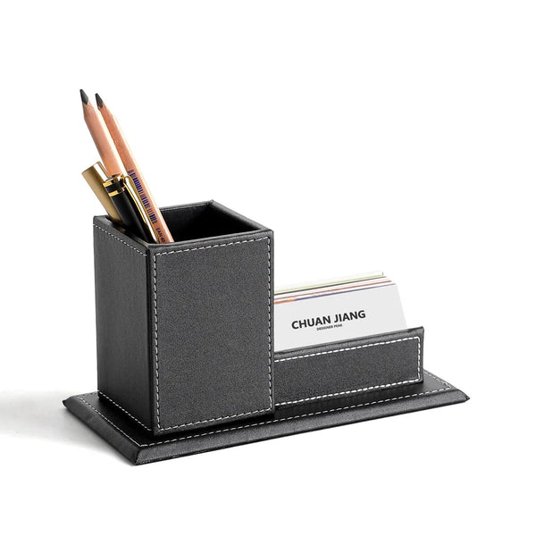 Modern Office Desk decoration Ornaments Business Card Storage Box Multifunctional Rectangular Business Leather Pen Holder