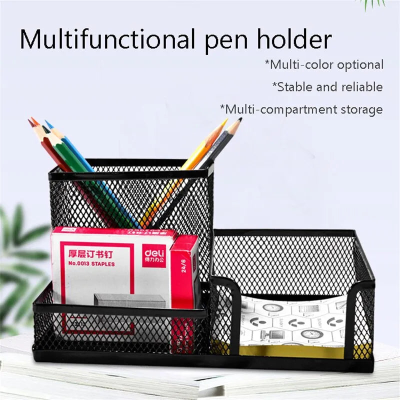 Combination Pen Holder Simple Metal Wrought Iron Three-grid Storage Pen Holder Student Stationery Storage Mucket School Supplie