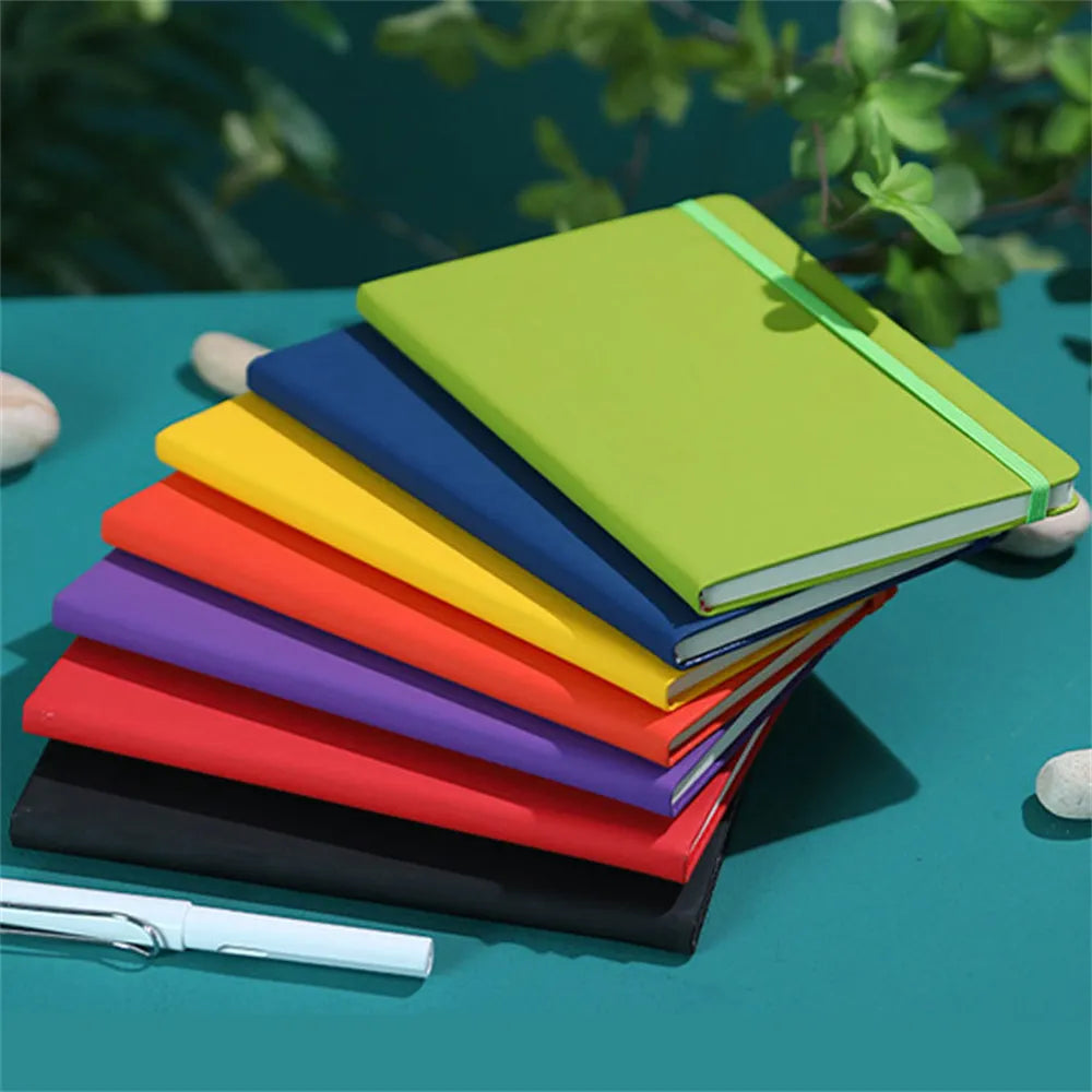 Horizontal Line Notebook A5 200 Pages Journal Planner Diary Agenda Hard Cover Solid Color Notepad With Elastic School Supplies