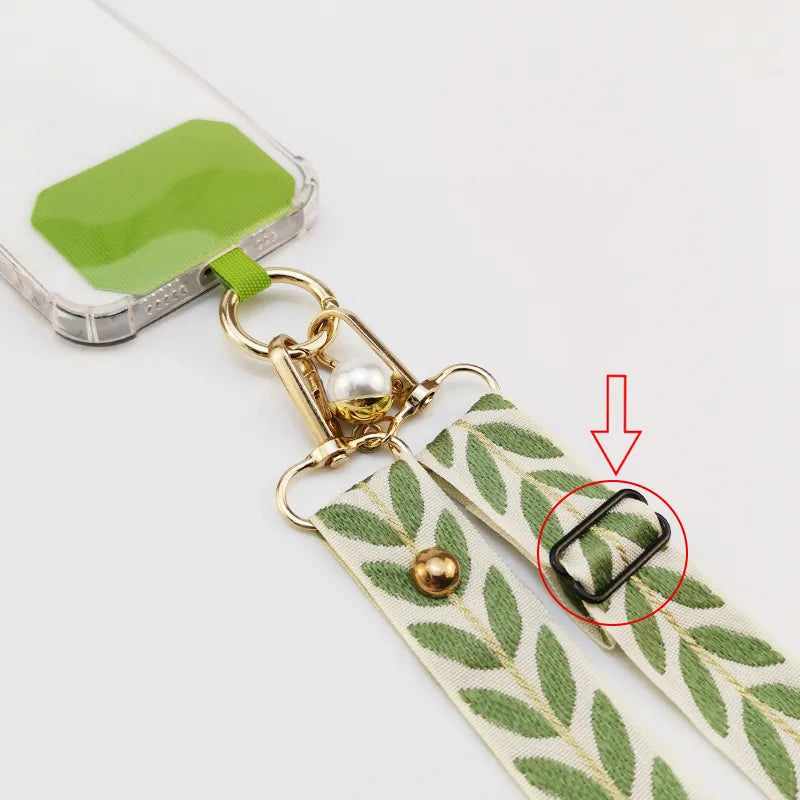Long Crossbody Phone Lanyard Adjustable Neck Strap Wide Cloth Neckband Strap Rope Women's Pearl Hanging Anti-Lost Phone Lanyard