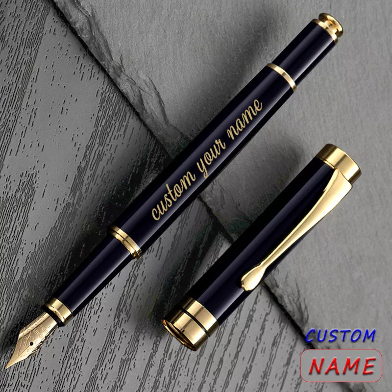 Golden Text Custom Engraving Fountain Pen Ink Gift School Supplies 2024 Stationery Men Luxury High Quality Writing Office Metal