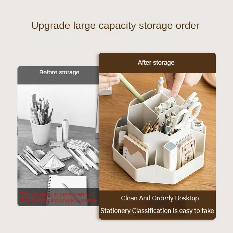 360°Rotatable Pen Holder Large Capacity Desk Pencil Storage Box 9-Grid Stationery Organizer School Office Pen Stand