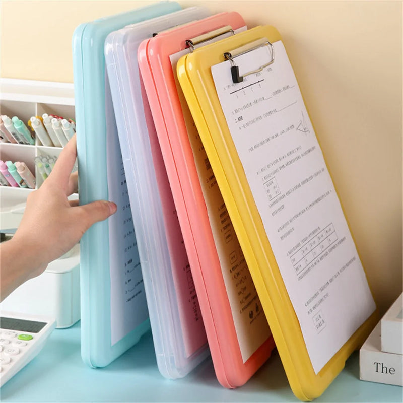 A4 Plastic Clipboard with File Box Case Document File Folders Clipboard Writing Pad With Storage For Paperwork Nurse Stationery