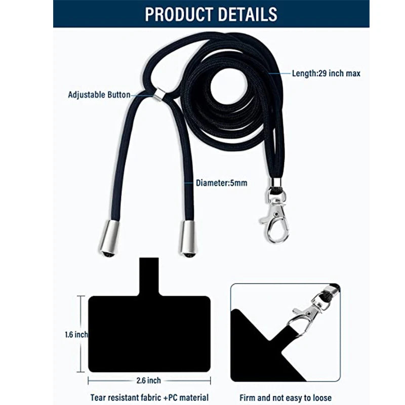 Universal Crossbody Phone Lanyards with Patch Adjustable Mobile Phone Strap Lanyard Neck Rope for Cell Phone Hanging Cord Strap