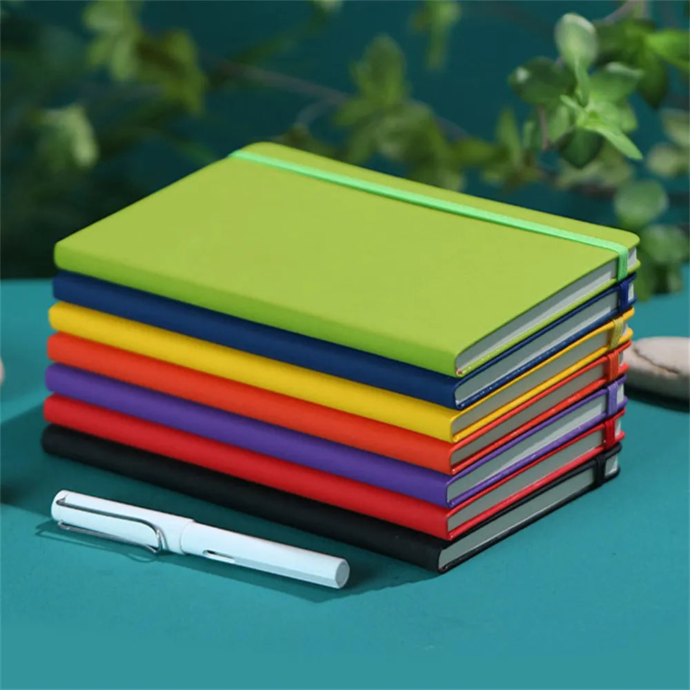 Horizontal Line Notebook A5 200 Pages Journal Planner Diary Agenda Hard Cover Solid Color Notepad With Elastic School Supplies