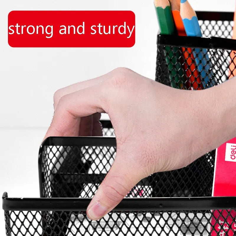 Combination Pen Holder Simple Metal Wrought Iron Three-grid Storage Pen Holder Student Stationery Storage Mucket School Supplie