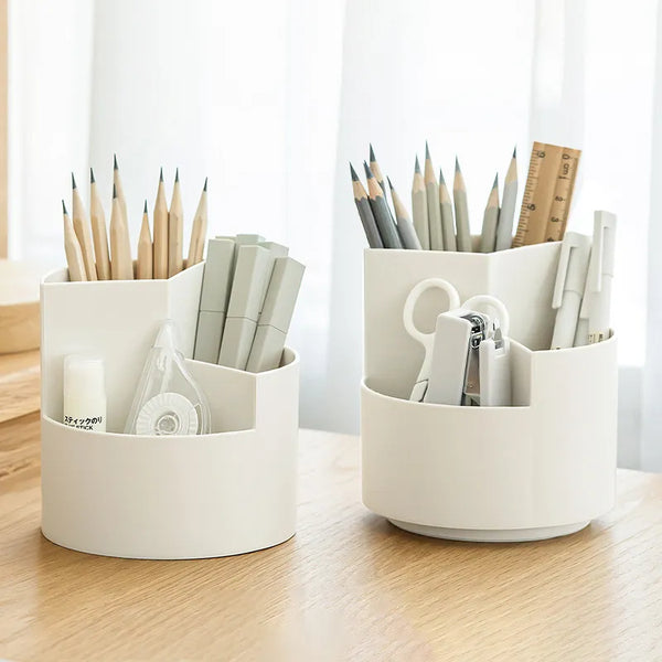 High-quality 360° Rotating Pen Holder 3 Grids Pencil Storage Box School Office Desktop Stationery Penbox Organizer Student