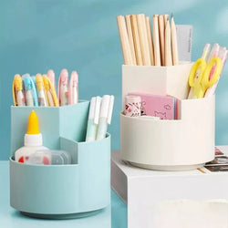 High-quality 360° Rotating Pen Holder 3 Grids Pencil Storage Box School Office Desktop Stationery Penbox Organizer Student