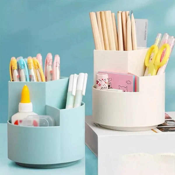 High-quality 360° Rotating Pen Holder 3 Grids Pencil Storage Box School Office Desktop Stationery Penbox Organizer Student