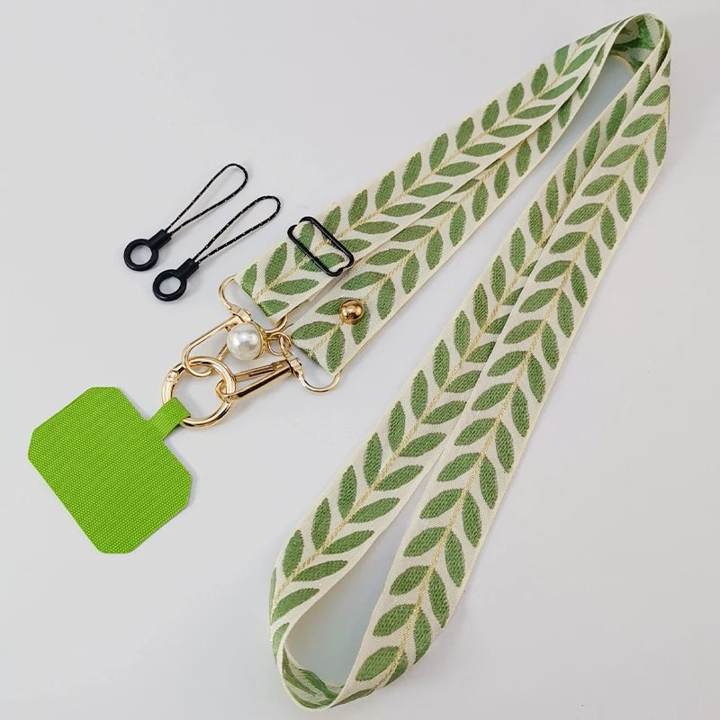Long Crossbody Phone Lanyard Adjustable Neck Strap Wide Cloth Neckband Strap Rope Women's Pearl Hanging Anti-Lost Phone Lanyard