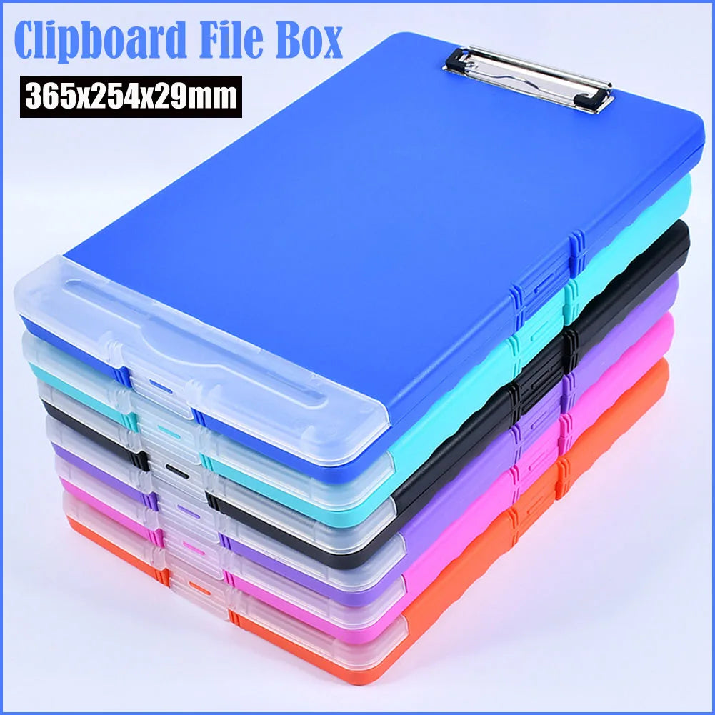 A4 Clipboard File Box Folder Document Storage Organizer Paper Holder Clip Writing Pad Board Office School Stationary Supplies