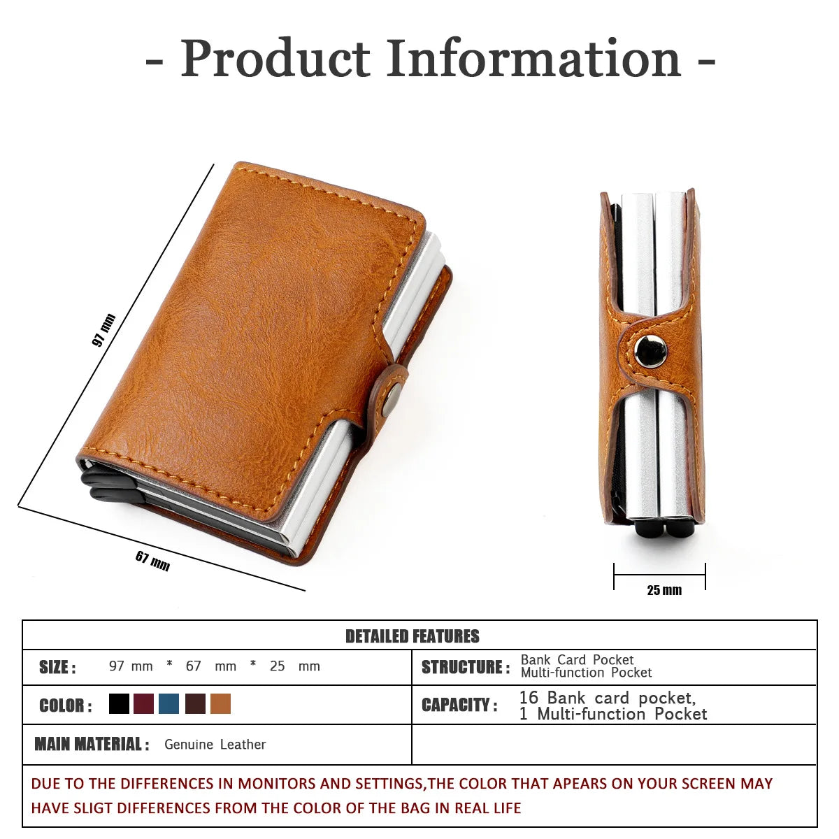 Custom RFID Blocking Men Wallet Credit Card Holder Leather Card Wallet Double Metal Box ID Card Holder Money Clip Purse New 2023