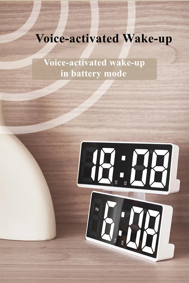 Digital Alarm Clock Voice Control Teperature Snooze Night Mode Desktop Table Clock 12/24H Anti-disturb Funtion LED Clocks Watch